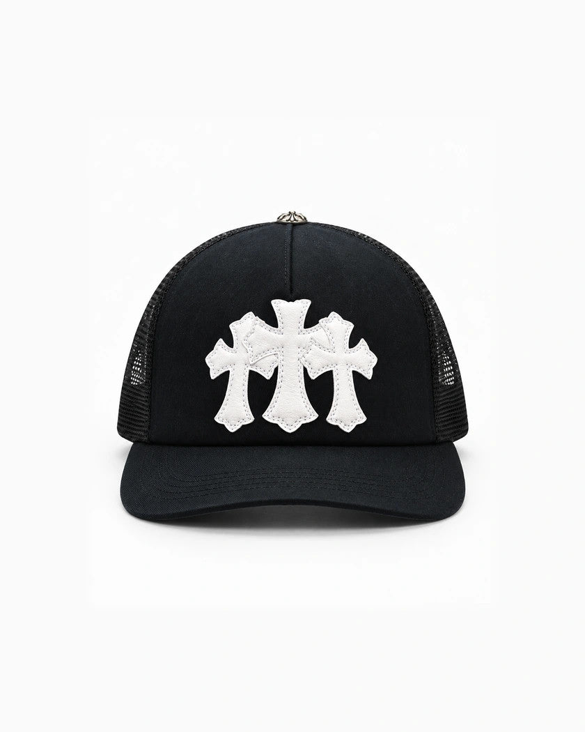 Chrome Hearts Triple Cross Trucker Cap Black/White — vista frontal