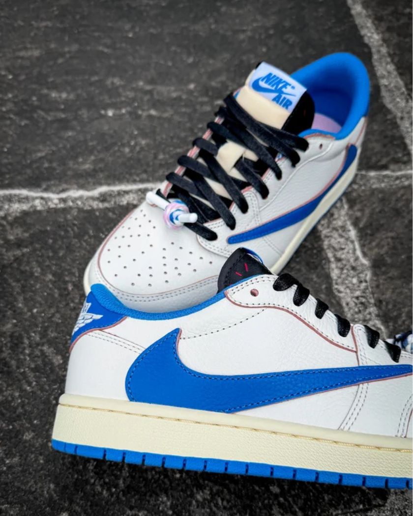 Air Jordan 1 Retro Low OG SP Fragment x Travis Scott Sail Military Blue PK