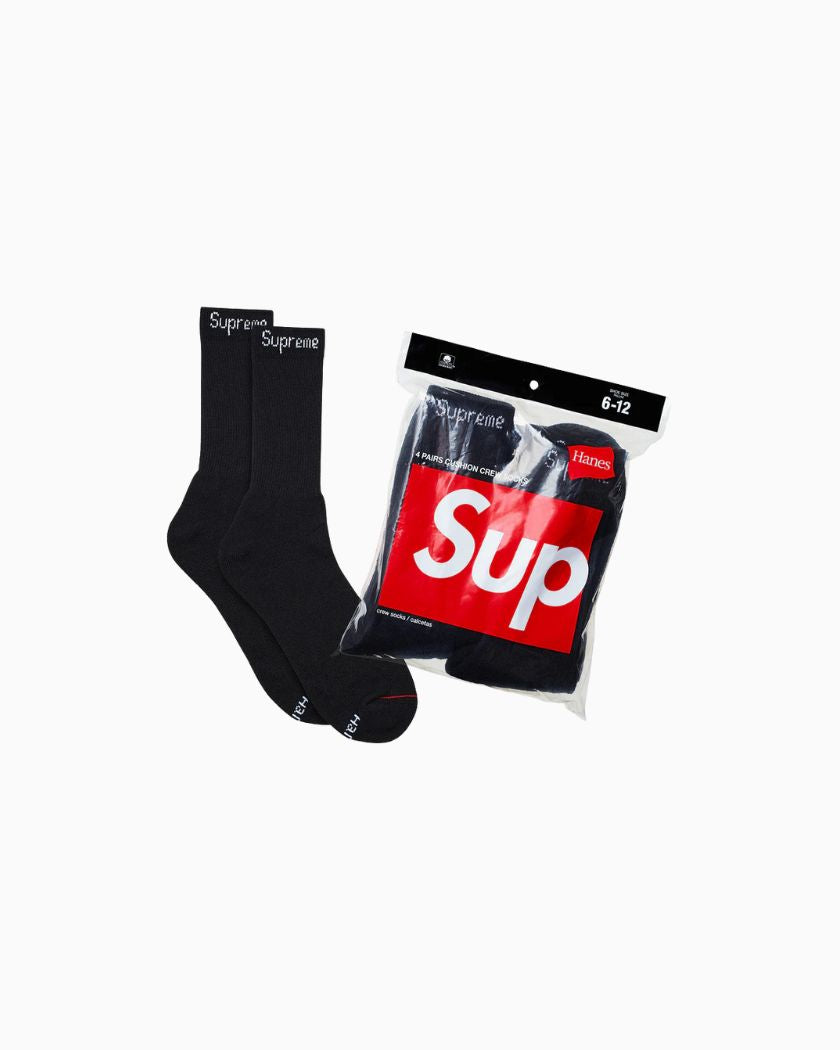Supreme Hanes Crew Socks Black ( 4 pack )