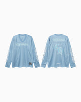 Chrome Hearts Polera Manga Larga Mesh Warm Up Light Blue — frente y espalda