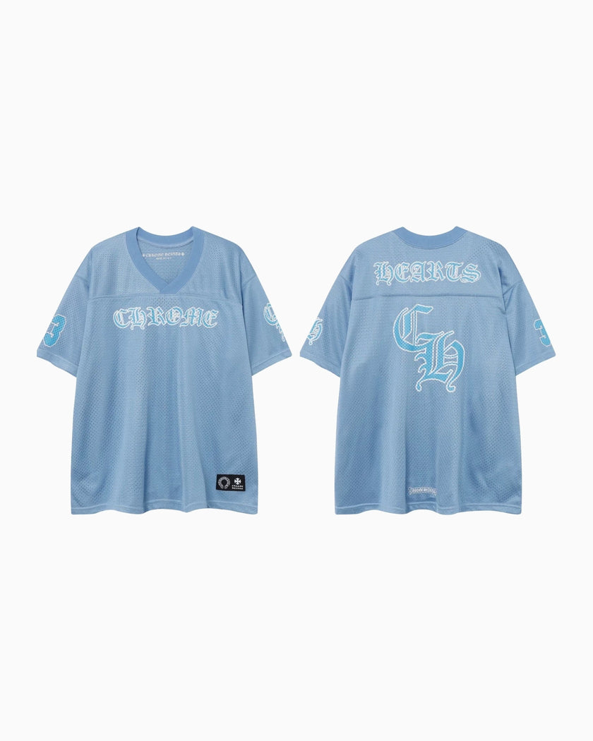 Chrome Hearts Polera Mesh Warm Up Light Blue — frente y espalda