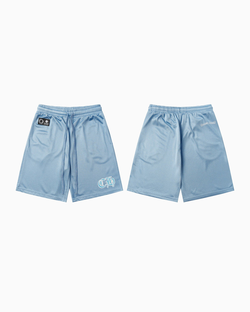 Chrome Hearts Short Mesh CH Light Blue — frente y espalda