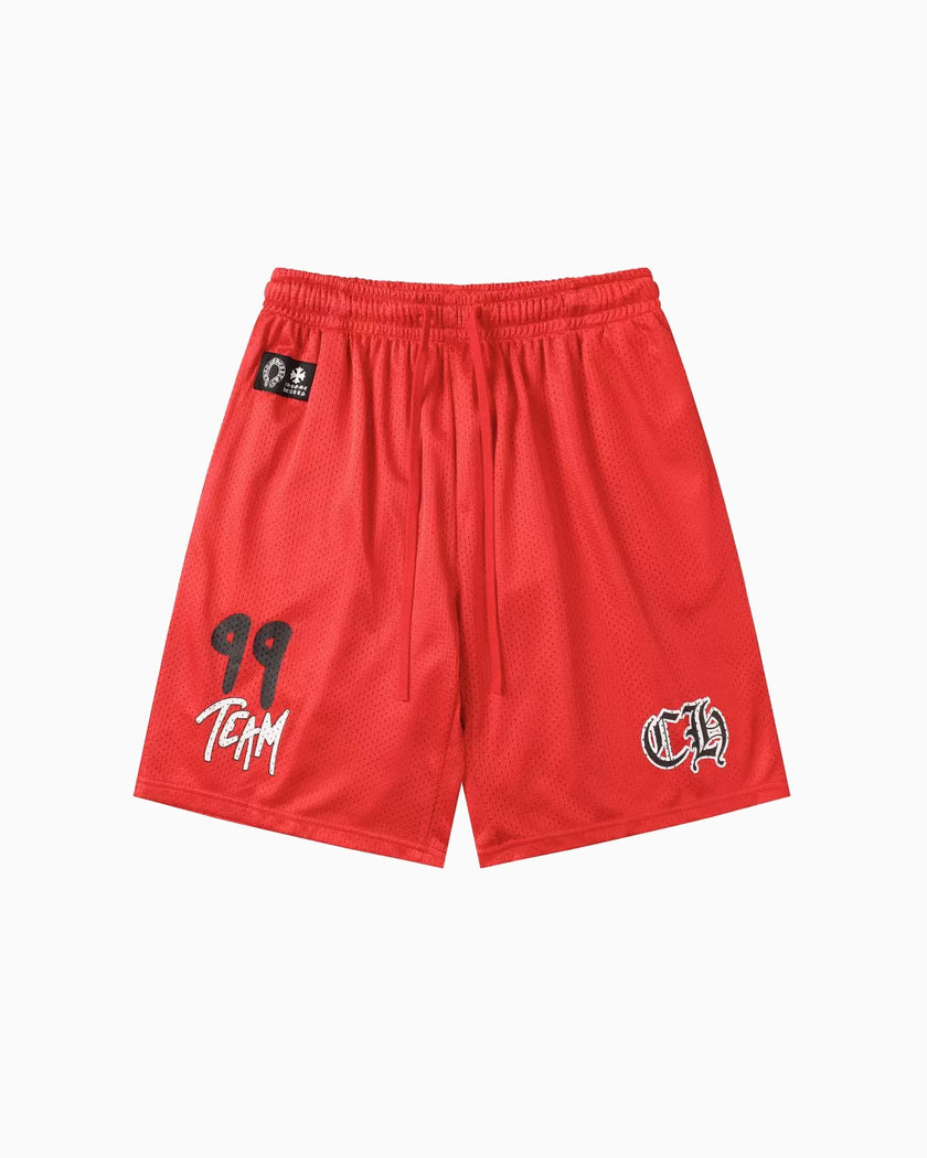 Chrome Hearts x Matty Boy Short Mesh 99 Team Red — vista frontal